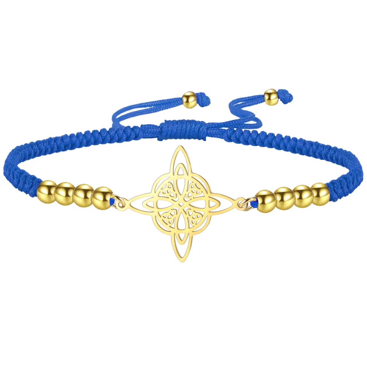 Cutting Titanium Steel Bracelet Double Hole Stainless Steel Bracelet - Golden Blue Braided Rope