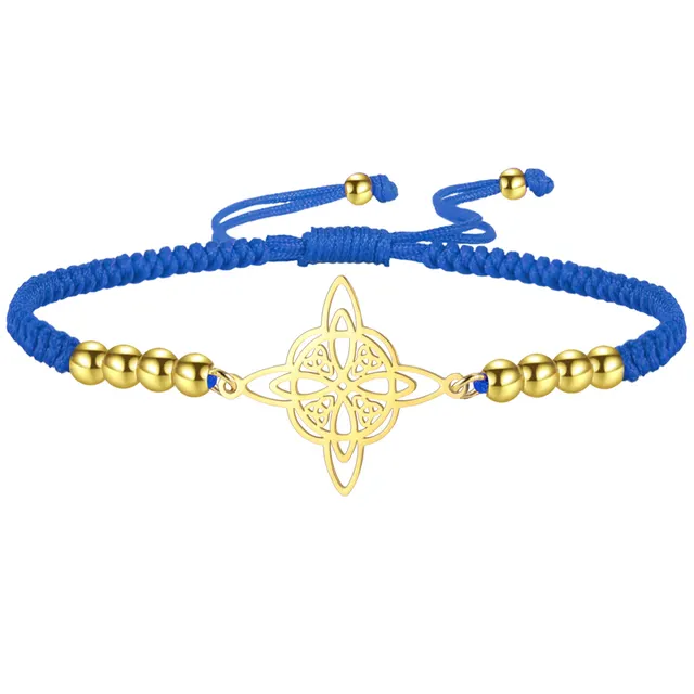 Cutting Titanium Steel Bracelet Double Hole Stainless Steel Bracelet Golden Blue Braided Rope - Shop at LoveMi