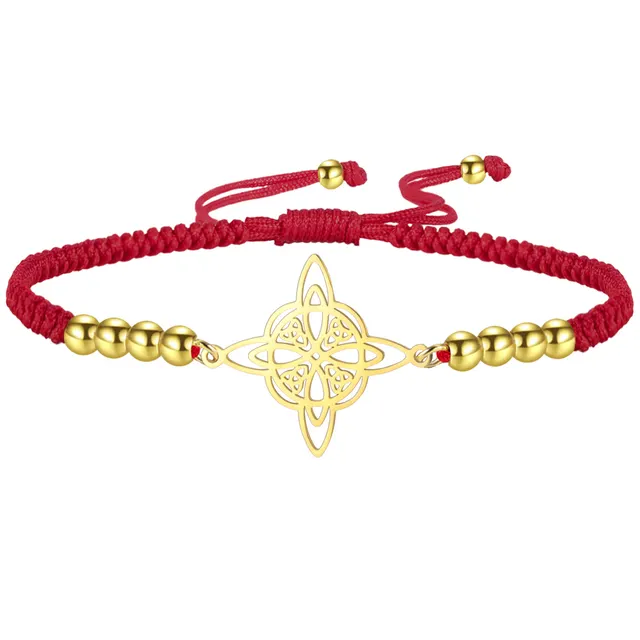 Cutting Titanium Steel Bracelet Double Hole Stainless Steel Bracelet Golden Red Braided Rope - Shop at LoveMi