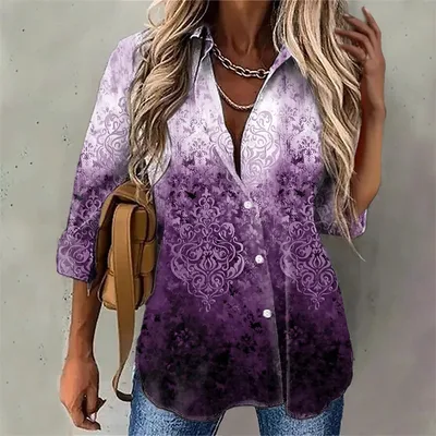 Tie dyed Printed Button Long sleeved Shirt Purple - Shop at LoveMi