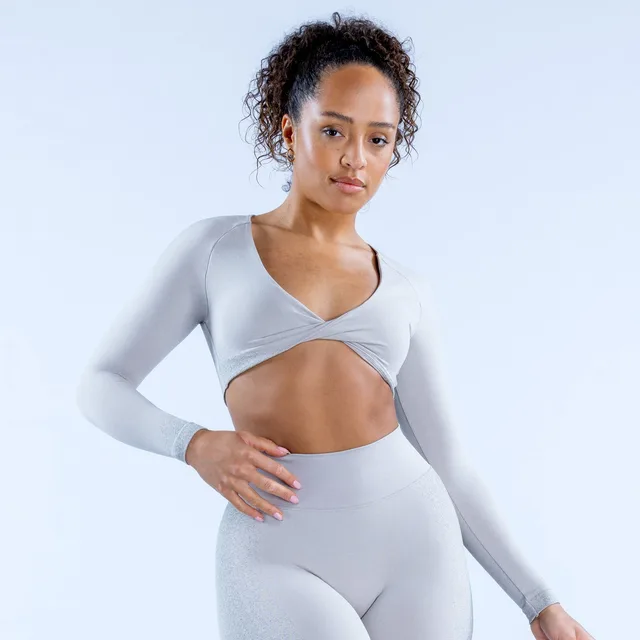 Short Top Sports Fitness T shirt Half Sleeve Conspicuous Long Sleeve Yoga Wear Brickearth Gray - Shop at LoveMi