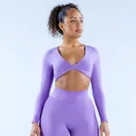 Short Top Sports Fitness T-shirt Half Sleeve Conspicuous Long Sleeve Yoga Wear - Violet