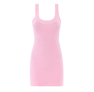 Women's Fashion High Elastic Waist Knitted Dress Pink - Shop at LoveMi