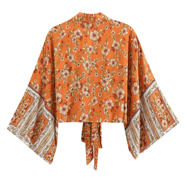 Printed V neck Batwing Sleeve Blouse 143Color - Shop at LoveMi