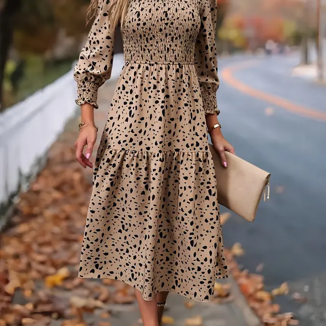 Women's Clothing Leopard Print Long Sleeve Dress Mixedcolor - Shop at LoveMi
