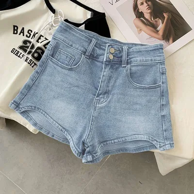 Women's Thin Stretch High Waist Denim Shorts 255 Light Blue - Shop at LoveMi