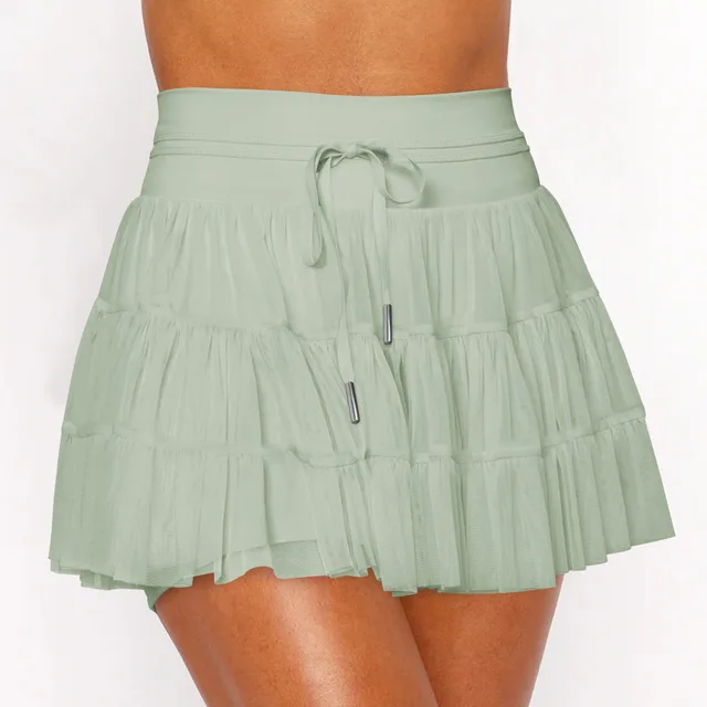Lace Mesh Patchwork Culottes Exposure proof Belt Safety Pants Light Green - Shop at LoveMi