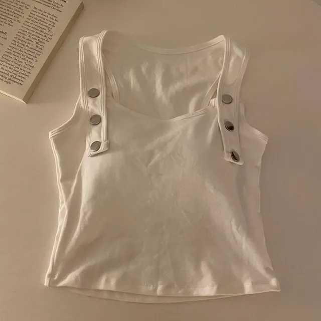 Cotton Button Design Camisole White - Shop at LoveMi