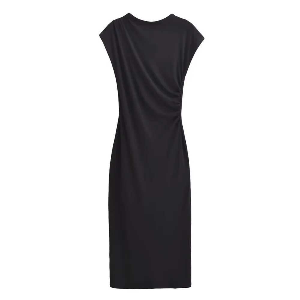 Spring And Summer New Round Neck Short Sleeve Pleated Dress Women Black Round Collar Skirt - Shop at LoveMi