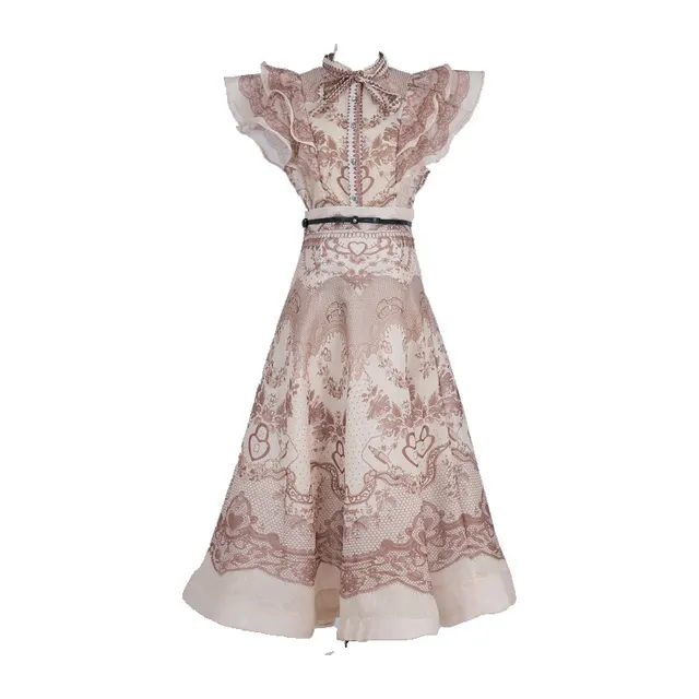 Australia Stand Collar Ruffle Diamond Button Sleeveless Wide Swing Dress Style02 - Shop at LoveMi