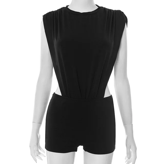 Women's Sleeveless Two piece Hollow Siamese Top And Tight Shorts Black - Shop at LoveMi