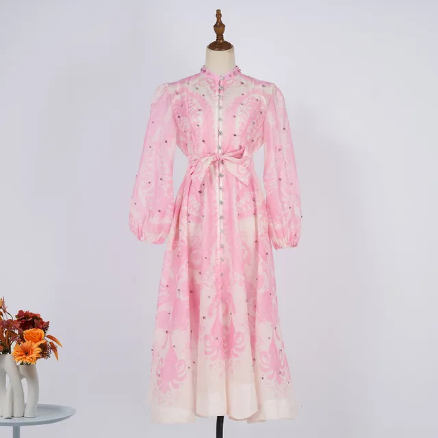 Seaside Vacation Summer Round Neck Slim Fit Dress Pink - Shop at LoveMi