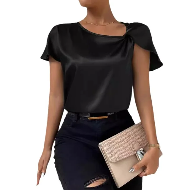 Women's Fashion Solid Color Loose fitting Versatile Top Black - Shop at LoveMi