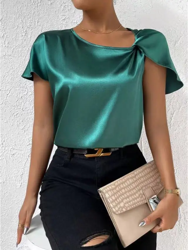 Women's Fashion Solid Color Loose fitting Versatile Top Green - Shop at LoveMi
