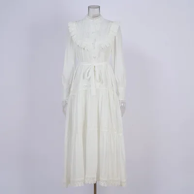 Design Embroidered Shirt Waist tight Slimming Lantern Sleeves Long Skirt White - Shop at LoveMi