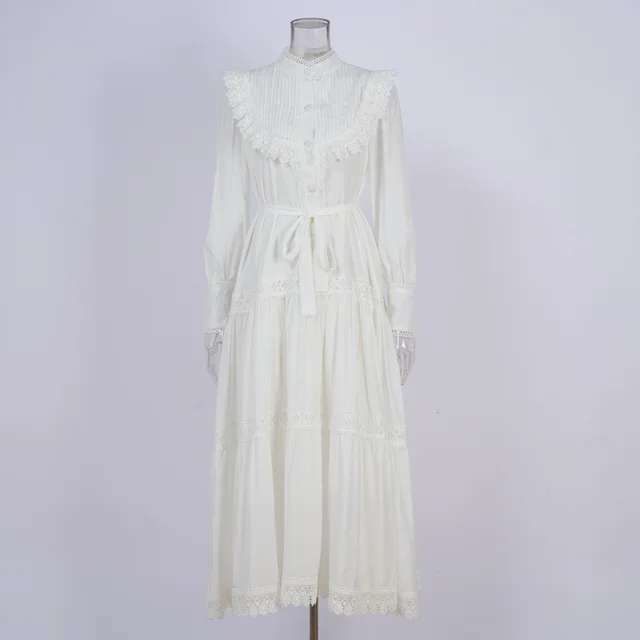 Design Embroidered Shirt Waist tight Slimming Lantern Sleeves Long Skirt White - Shop at LoveMi