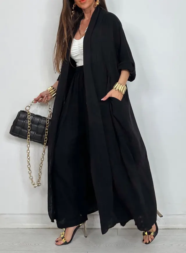 Cardigan Long Shirt Fashion Solid Color Casual Suit Black - Shop at LoveMi