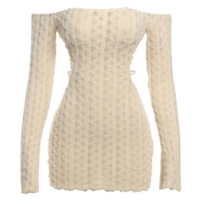 Solid Color High Waist Slim Fit Backless Off shoulder Dress Khaki - Shop at LoveMi