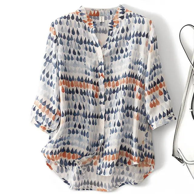 Chiffon Shirt Retro Art Floral Print Lapel Shirt White - Shop at LoveMi