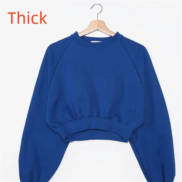 Round Neck Waist Trimming High Waist Short Sweatshirt Blue - Shop at LoveMi