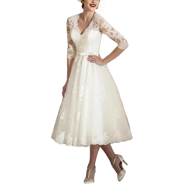 Women's Fashion Lace Mid length Temperament Dress Pure White - Shop at LoveMi