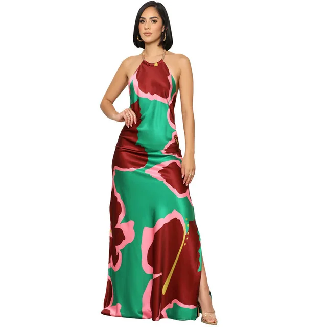 Women's Printed Long Backless Fashion Dress Green - Shop at LoveMi