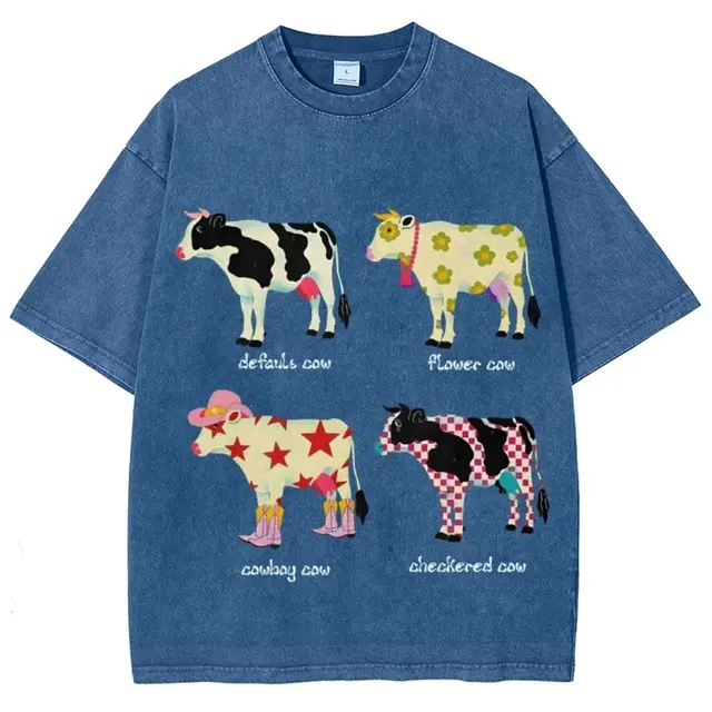 Men's And Women's Cute Cow Print T shirt Blue - Shop at LoveMi