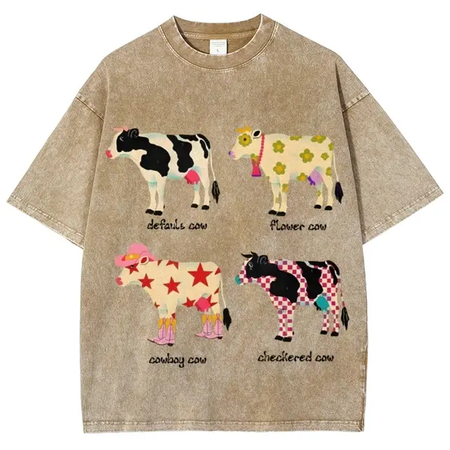 Men's And Women's Cute Cow Print T shirt Khaki - Shop at LoveMi