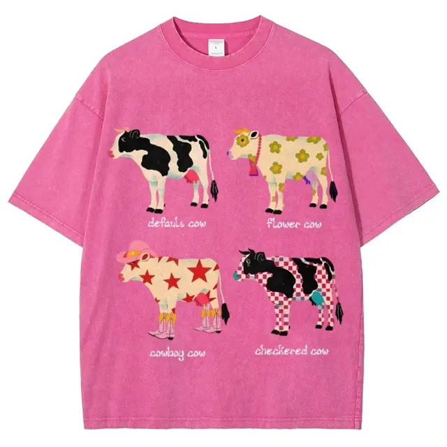 Men's And Women's Cute Cow Print T shirt Pink - Shop at LoveMi