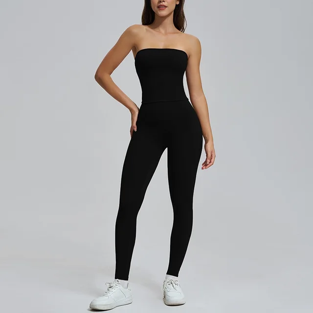Spring And Summer High Waist Hip Lift Thin Yoga Pants Lightweight Breathable Nude Feel Chest Wrap Vest Mysterious Black - Shop at LoveMi