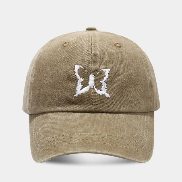 Soft Top Casual Peaked Cap Butterfly Embroidered Sun Hat Khaki - Shop at LoveMi