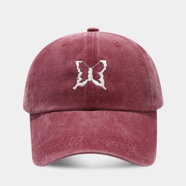 Soft Top Casual Peaked Cap Butterfly Embroidered Sun Hat Wine Red - Shop at LoveMi