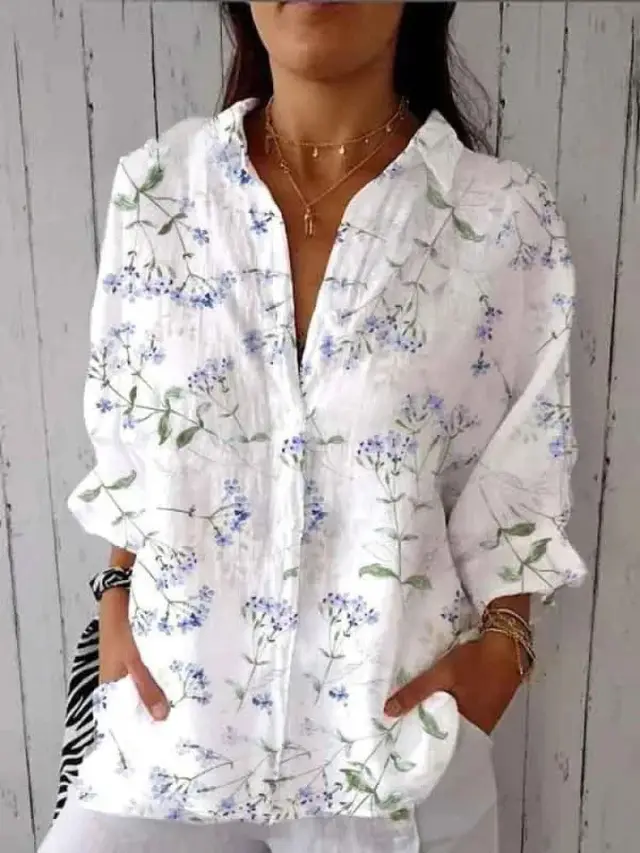 Women's Creative Fashion 3D Printing Lapel Casual Shirt White - Shop at LoveMi