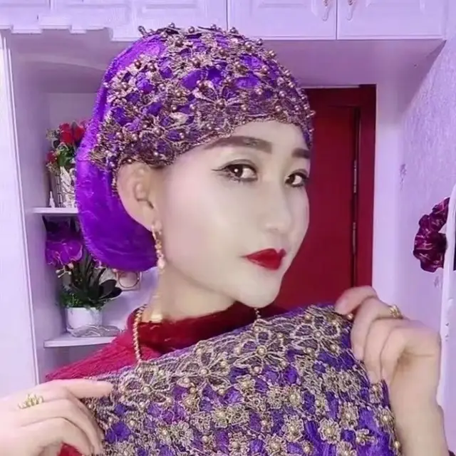 Beaded Cap Scarf Pullover Convenient Toque Purple - Shop at LoveMi