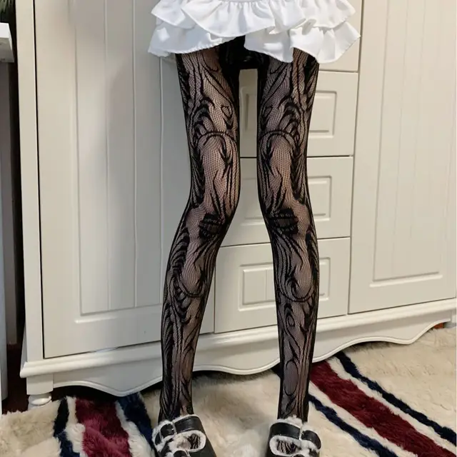 European And American Jacquard Hollow Fishnet Socks Pure Desire Style Black - Shop at LoveMi