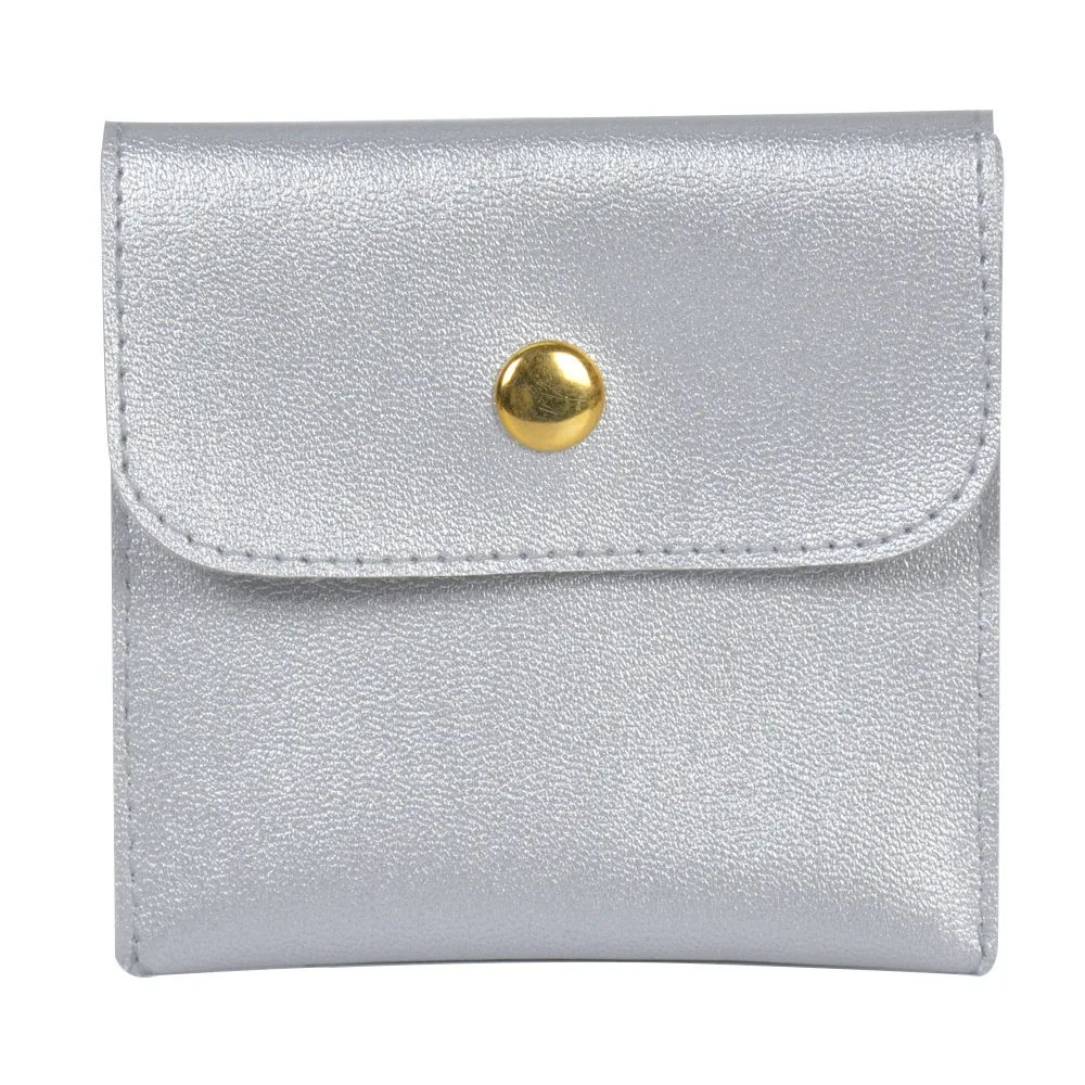 New Leather PU Leather Button Bag Flip Jewelry Jewelry Storage Bag - Silver