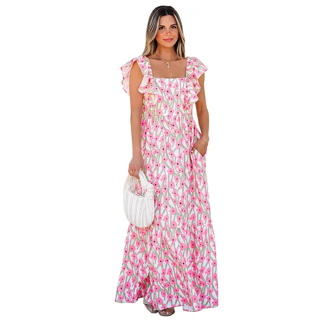 Women's Casual All match Floral High Waist Square Collar Dress Lc6119896 P1020 - Shop at LoveMi