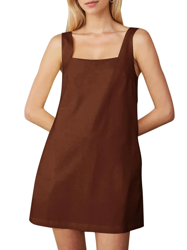 Short Korean Vest Dress Solid Color Brown - Shop at LoveMi
