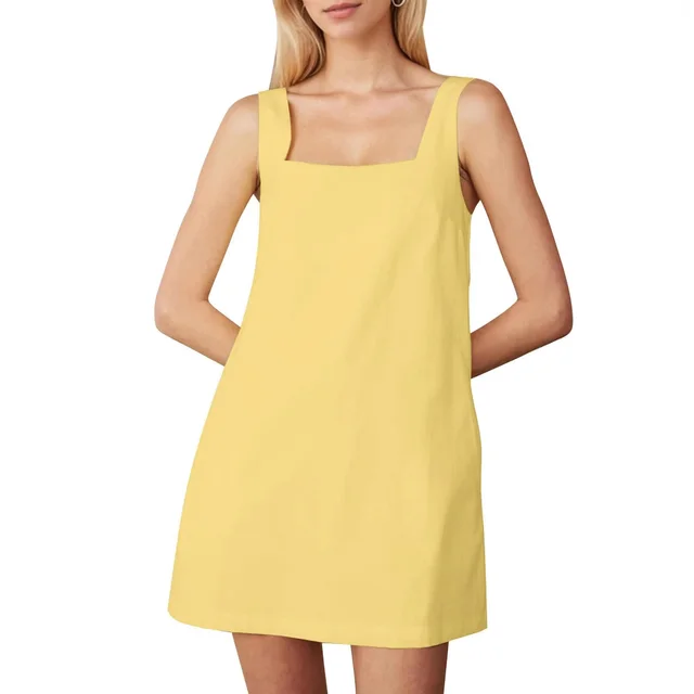Short Korean Vest Dress Solid Color Yellow - Shop at LoveMi