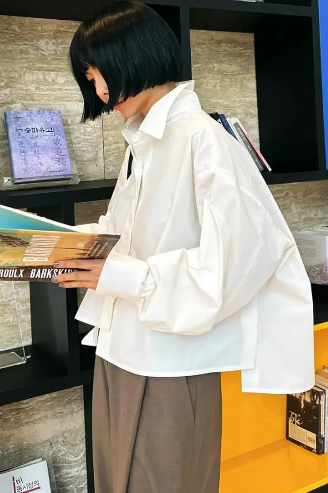 Inspirational Design Stylish Korean Salt Shirt Long Sleeve White - Shop at LoveMi