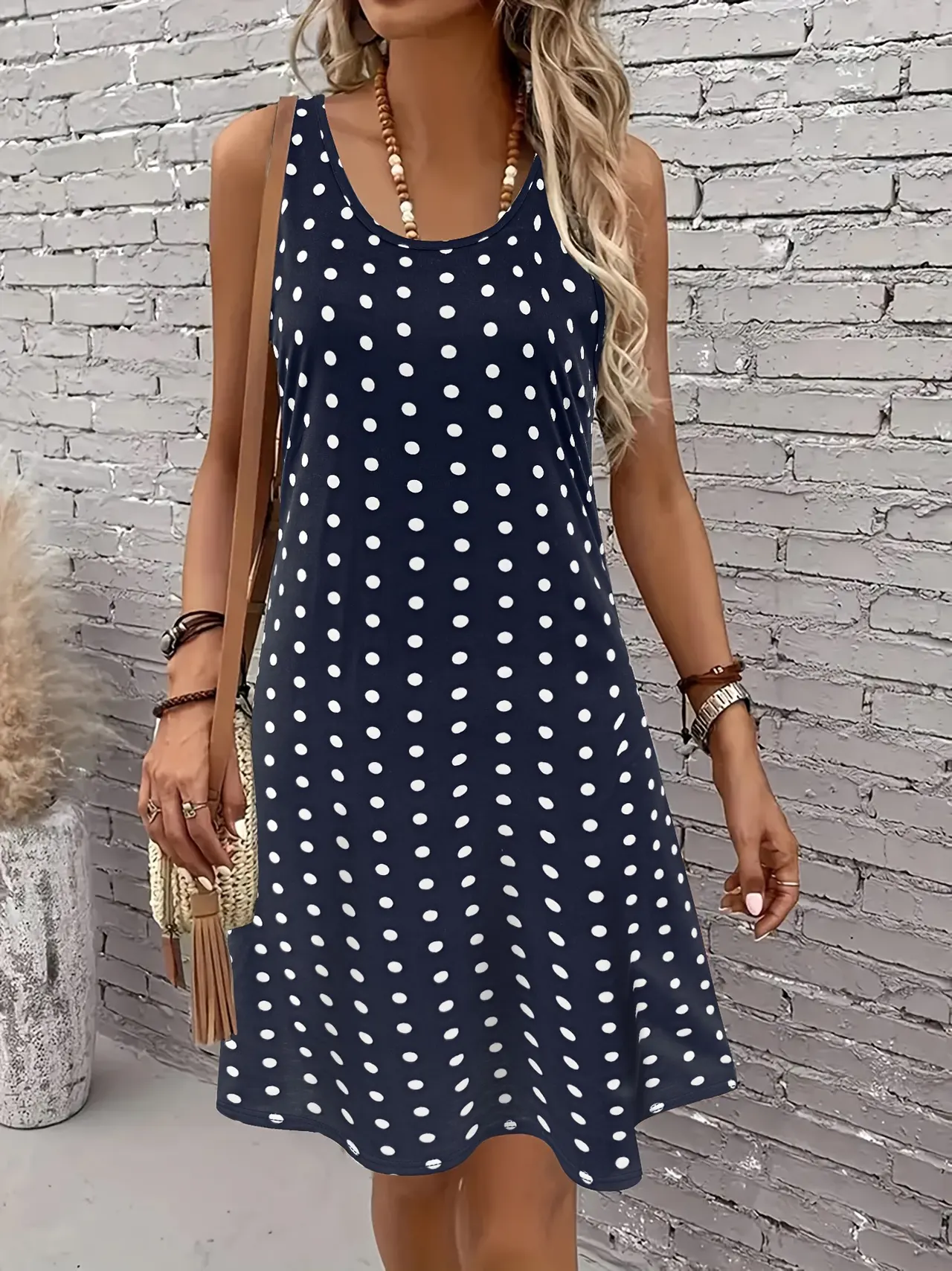 Women's 3D Digital Printing Sleeveless Round Neck Loose Dress - Q3051
