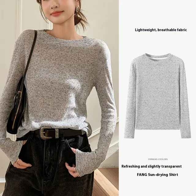 Soft Glutinous Sweater Hollow Sweater Round Neck Loose Top Gray - Shop at LoveMi