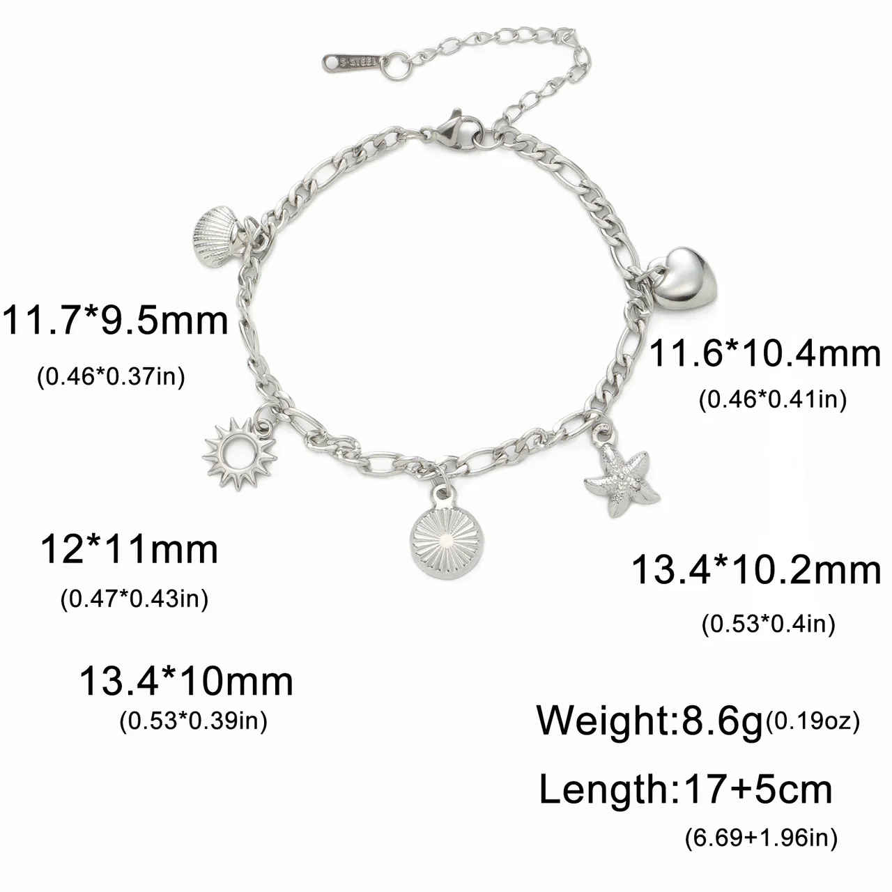 Shell Charm Star INSPIRA Sun Stainless Steel Bracelet - 1Style Steel