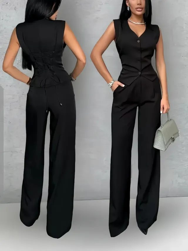 Women's Outer Wear Spring And Summer Vest Pants Two piece Set Black - Shop at LoveMi
