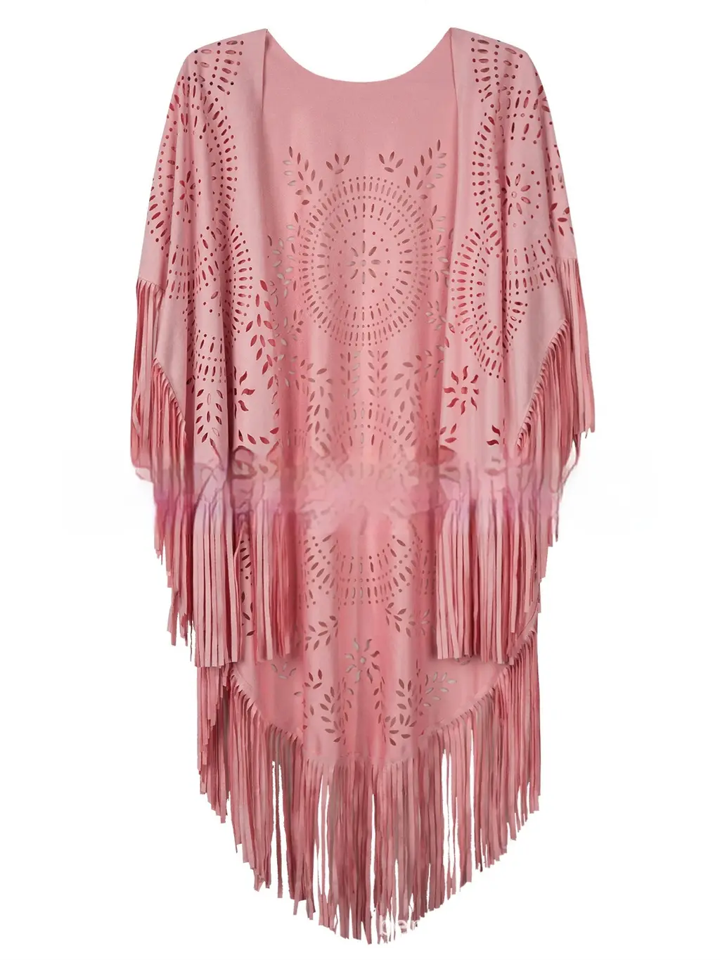 Summer New Women's Blouse Tassel Shawl Cloak - Light Pink