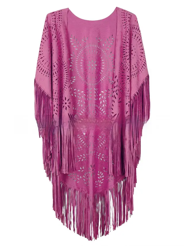 Summer New Women's Blouse Tassel Shawl Cloak Rose Red - Shop at LoveMi