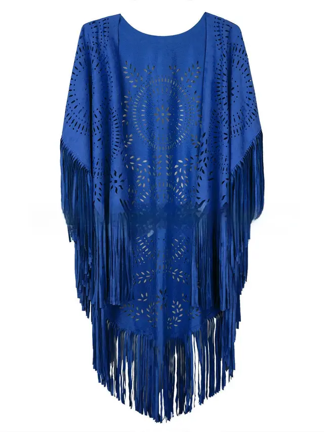 Summer New Women's Blouse Tassel Shawl Cloak Sapphire Blue - Shop at LoveMi