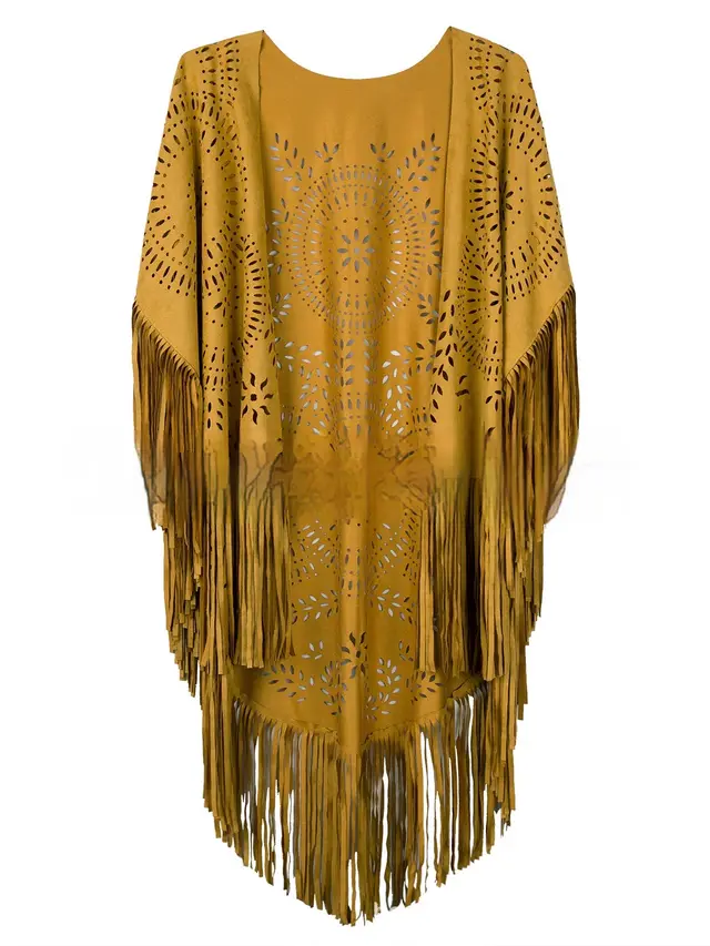 Summer New Women's Blouse Tassel Shawl Cloak Turmeric - Shop at LoveMi