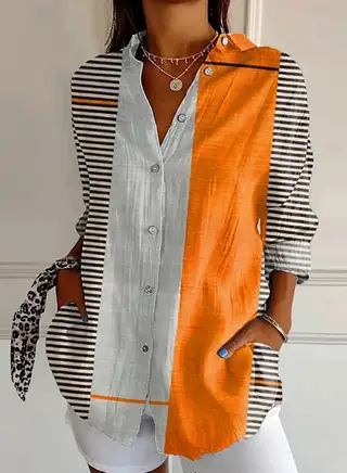 Women's Colorful Geometric Cozy Shirt - Orange