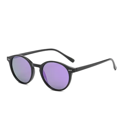 Round Polarized Full Rim Frame Sunglasses Black Frame Purple Reflective - Shop at LoveMi